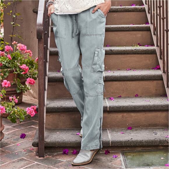 Sundance Pants - SUNDANCE Evenfall Cargo Pants 100% Tencel Lyocell Draped Lightweight Gray Size 8